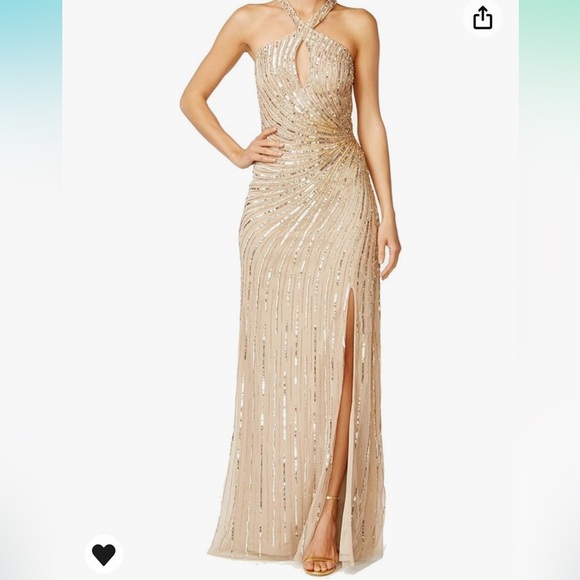 Adrianna Papell flutter dress halter keyhole gold size 4 - Picture 7 of 8